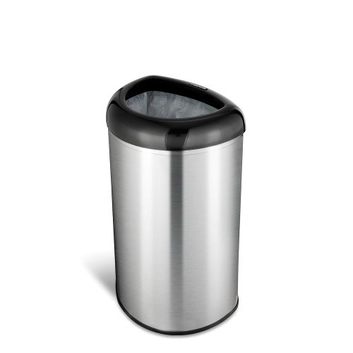  NINESTARS OTT-50-19BK Open Top Office Bathroom Trash Can, 13 Gal 50L, Stainless Steel Base (D Shape, Black Lid)