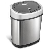 NINESTARS DZT-12-9 Automatic Touchless Infrared Motion Sensor Trash Can, 3 Gal. 12 L., Stainless Steel (Oval, Silver/Black Lid)