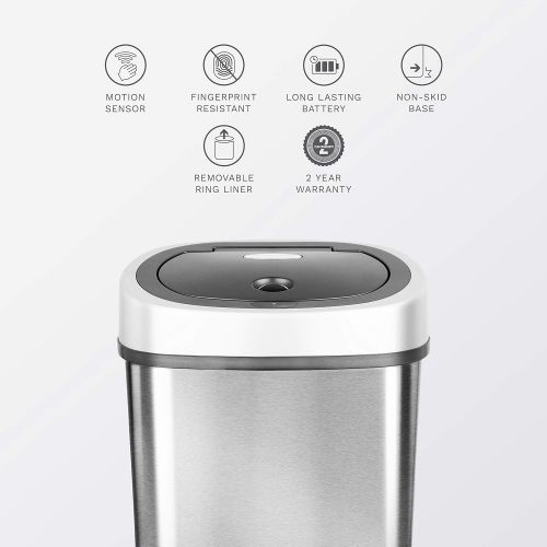  NINESTARS DZT-12-9 Automatic Touchless Infrared Motion Sensor Trash Can, 3 Gal. 12 L., Stainless Steel (Oval, Silver/Black Lid)