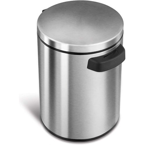  NINESTARS DZT-5-1S Automatic Touchless Infrared Motion Sensor Trash Can, 1.2 Gal 5L, Stainless Steel Base (Round, Stainless Steel Lid)