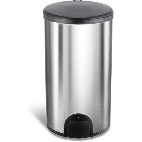  NINESTARS TTT-45-8 Automatic Tap Sensor Trash Can, 12 Gal 45L, Stainless Steel Base (Round, Black Lid)