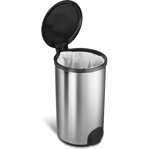  NINESTARS TTT-45-8 Automatic Tap Sensor Trash Can, 12 Gal 45L, Stainless Steel Base (Round, Black Lid)