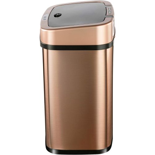  Ninestars Bedroom or Bathroom Automatic Touchless Infrared Motion Sensor Trash Can, 3 Gal 12L, Stainless Steel Base (Rectangular, Rose Gold/Black Lid)