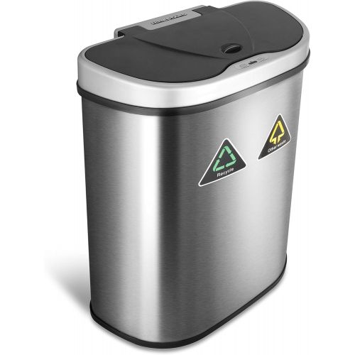  NINESTARS Automatic Touchless Infrared Motion Sensor Trash Can/Recycler with D Shape Silver/Black Lid & Stainless Base, 18 Gal, Stainless Steel