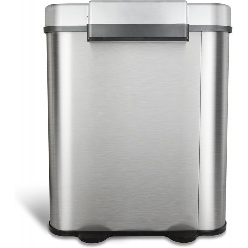  NINESTARS Automatic Touchless Infrared Motion Sensor Trash Can/Recycler with D Shape Silver/Black Lid & Stainless Base, 18 Gal, Stainless Steel