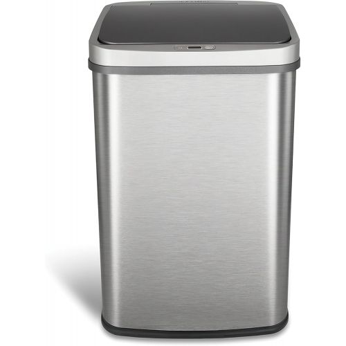  NINESTARS DZT-50-28BR Automatic Touchless Motion Sensor Oval Trash Can, Black Top, 13 Gal BR, Brush