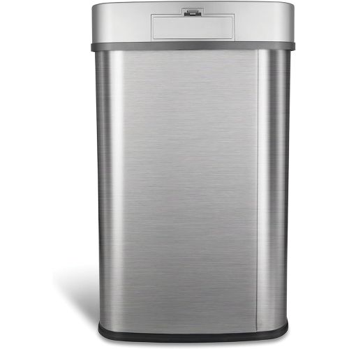  NINESTARS DZT-50-28BR Automatic Touchless Motion Sensor Oval Trash Can, Black Top, 13 Gal BR, Brush