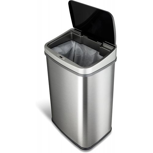  NINESTARS DZT-50-28BR Automatic Touchless Motion Sensor Oval Trash Can, Black Top, 13 Gal BR, Brush