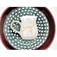 /Ningswonderworld Pottery mug 18 oz. Handmade stoneware cup in Gray and White - In stock
