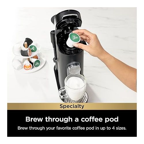 닌자 Ninja PB051 Pod & Grounds Specialty Single-Serve Coffee Maker, K-Cup Pod Compatible, Brews Grounds, Compact Design, Built-In Milk Frother, 56-oz. Reservoir, 6-oz. Cup to 24-oz. Mug Sizes, Black