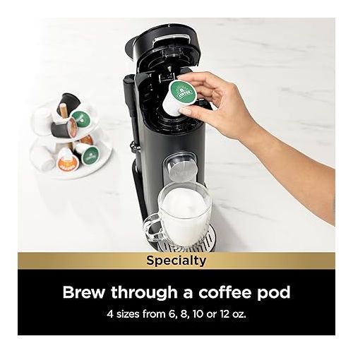 닌자 Ninja PB051 Pod & Grounds Specialty Single-Serve Coffee Maker, K-Cup Pod Compatible, Brews Grounds, Compact Design, Built-In Milk Frother, 56-oz. Reservoir, 6-oz. Cup to 24-oz. Mug Sizes, Black