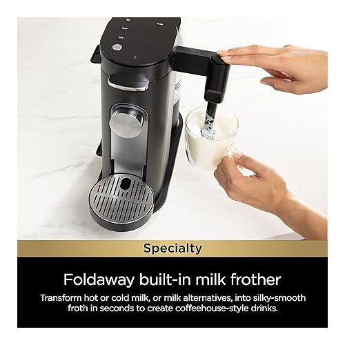 닌자 Ninja PB051 Pod & Grounds Specialty Single-Serve Coffee Maker, K-Cup Pod Compatible, Brews Grounds, Compact Design, Built-In Milk Frother, 56-oz. Reservoir, 6-oz. Cup to 24-oz. Mug Sizes, Black