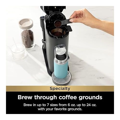 닌자 Ninja PB051 Pod & Grounds Specialty Single-Serve Coffee Maker, K-Cup Pod Compatible, Brews Grounds, Compact Design, Built-In Milk Frother, 56-oz. Reservoir, 6-oz. Cup to 24-oz. Mug Sizes, Black