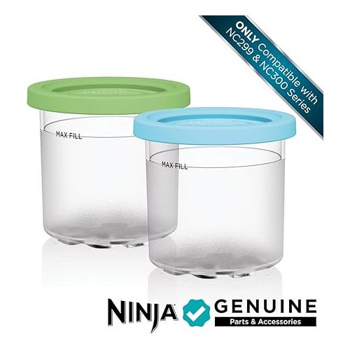 닌자 Ninja CREAMi Pints ,Compatible with NC299AMZ & NC300s Series CREAMi Ice Cream Makers, BPA-Free & Dishwasher Safe, Color Lids, 1 Pint Each, Clear/Lime/Aqua, XSKPLID2CD, 2 count (Pack of 1)