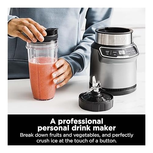 닌자 Ninja BN401 Nutri Pro Compact Personal Blender, Auto-iQ Technology, 1000-Peak-Watts, for Frozen Drinks, Smoothies, Sauces & More, with (2) 24-oz. To-Go Cups & Spout Lids, Cloud Silver