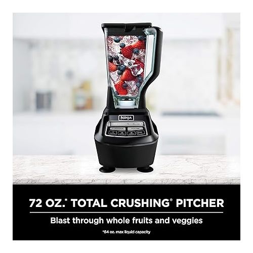 닌자 Ninja BL770 Mega Kitchen System, 1500W, 4 Functions for Smoothies, Processing, Dough, Drinks & More, with 72-oz.* Blender Pitcher, 64-oz. Processor Bowl, (2) 16-oz. To-Go Cups & (2) Lids, Black