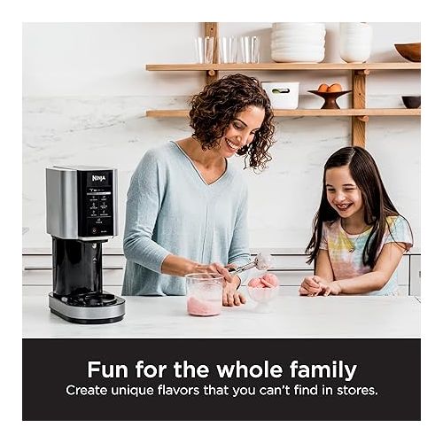 닌자 Ninja NC301 CREAMi Ice Cream Maker, for Gelato, Mix-ins, Milkshakes, Sorbet, Smoothie Bowls & More, 7 One-Touch Programs, with (2) Pint Containers & Lids, Compact Size, Perfect for Kids, Silver