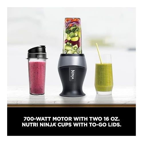 닌자 Ninja QB3001SS Ninja Fit Compact Personal Blender, Shakes, Smoothies, Food Prep, and Frozen Blending, 700-Watt Base and (2) 16-oz. Cups & Spout Lids, Black