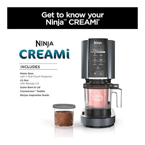 닌자 Ninja NC299AMZ CREAMi Ice Cream Maker, for Gelato, Mix-ins, Milkshakes, Sorbet, Smoothie Bowls & More, 7 One-Touch Programs, with (1) Pint Container & Lid, Compact Size, Perfect for Kids, Matte Black