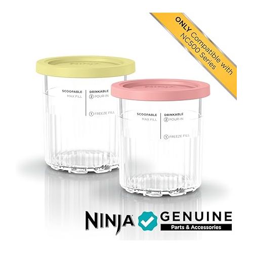 닌자 Ninja Creami Deluxe Pints 2 Pack, Compatible with NC500 Series Creami Deluxe Ice Cream Makers, Genuine Ninja Pint, BPA-Free & Dishwasher Safe, Color Lids, 1 Pint Each, Clear/Coral/Yellow, XSKPNTLD2?