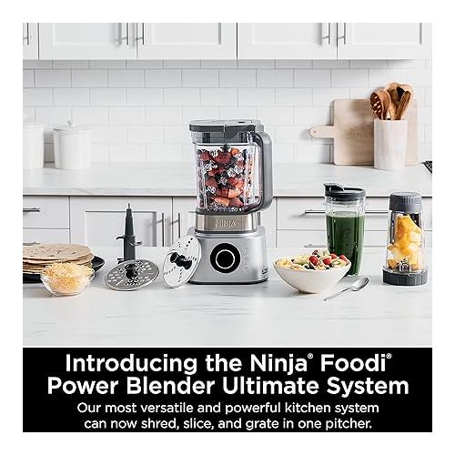 닌자 Ninja Blender and Food Processor Combo, Foodi Power Blenders For Kitchen and Personal Size,Smoothie Maker, 6 Functions for Bowls, Spreads, Dough, Shakes, 72-oz. Glass Pitcher &To-Go Cups, Silver SS351