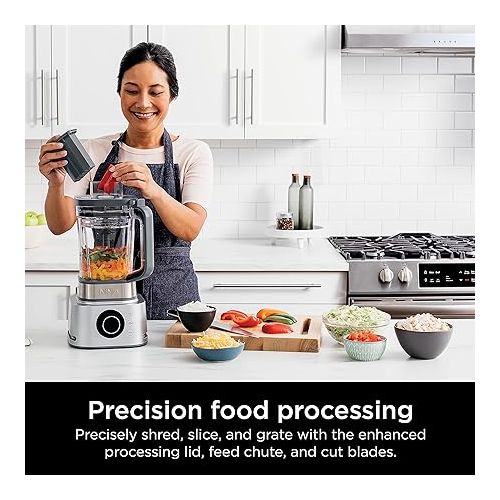 닌자 Ninja Blender and Food Processor Combo, Foodi Power Blenders For Kitchen and Personal Size,Smoothie Maker, 6 Functions for Bowls, Spreads, Dough, Shakes, 72-oz. Glass Pitcher &To-Go Cups, Silver SS351