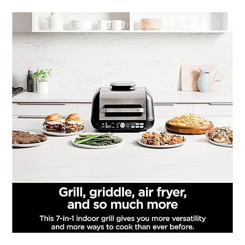 닌자 Ninja IG651 Foodi Smart XL Pro 7-in-1 Indoor Grill/Griddle Combo, use Opened or Closed, Air Fry, Dehydrate & More, Pro Power Grate, Flat Top, Crisper, Smart Thermometer, Black