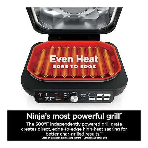 닌자 Ninja IG651 Foodi Smart XL Pro 7-in-1 Indoor Grill/Griddle Combo, use Opened or Closed, Air Fry, Dehydrate & More, Pro Power Grate, Flat Top, Crisper, Smart Thermometer, Black