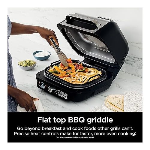 닌자 Ninja IG651 Foodi Smart XL Pro 7-in-1 Indoor Grill/Griddle Combo, use Opened or Closed, Air Fry, Dehydrate & More, Pro Power Grate, Flat Top, Crisper, Smart Thermometer, Black