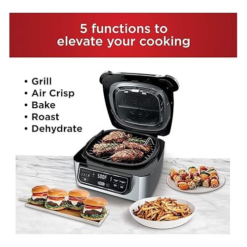 닌자 Ninja AG301 Foodi 5-in-1 Indoor Electric Grill with Air Fry, Roast, Bake & Dehydrate - Programmable, Black/Silver