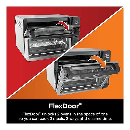 닌자 Ninja DCT451 12-in-1 Smart Double Oven with FlexDoor, Thermometer, FlavorSeal, Smart Finish, Rapid Top Convection and Air Fry Bottom , Stainless Steel