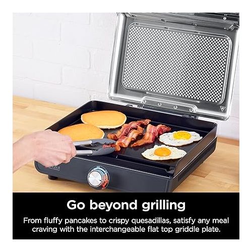 닌자 Ninja GR101 Sizzle Smokeless Indoor Grill & Griddle, 14'' Interchangeable Nonstick Plates, Dishwasher-Safe Removable Mesh Lid, 500F Max Heat, Even Edge-to-Edge Cooking, Grey/Silver