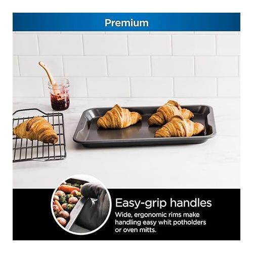 닌자 Ninja B33003 Foodi NeverStick Premium 3-Piece Baking Sheet Set, Nonstick, Oven Safe up to 500?F, with 9 x 13 inch Sheet, 10 x 15 inch Sheet & 11 x 17 inch Sheet, Dishwasher Safe, Grey