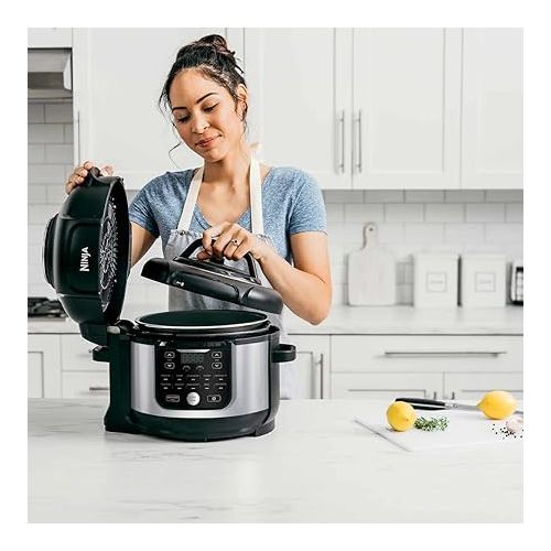 닌자 Ninja OS301/FD305CO Foodi 10-in-1 Pressure Cooker and Air Fryer with Nesting Broil Rack, 6.5-Quart Capacity, and a Stainless Finish (Renewed)