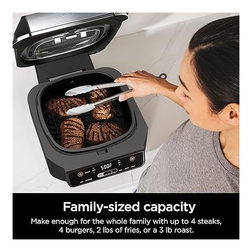 닌자 Ninja EG201 Foodi 6-in-1 Indoor Grill with Air Fry, Roast, Bake, Broil, & Dehydrate, 2nd Generation, Dishwasher Safe, Black/Silver