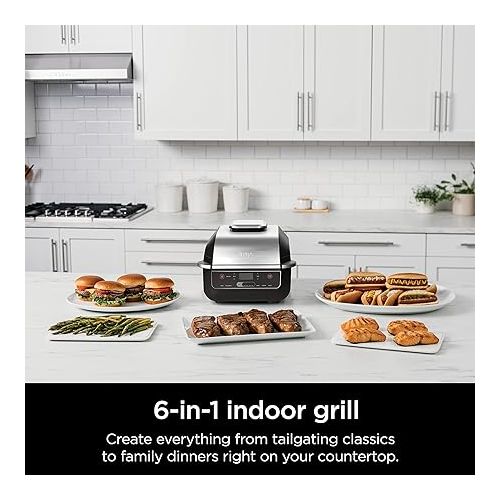 닌자 Ninja EG201 Foodi 6-in-1 Indoor Grill with Air Fry, Roast, Bake, Broil, & Dehydrate, 2nd Generation, Dishwasher Safe, Black/Silver