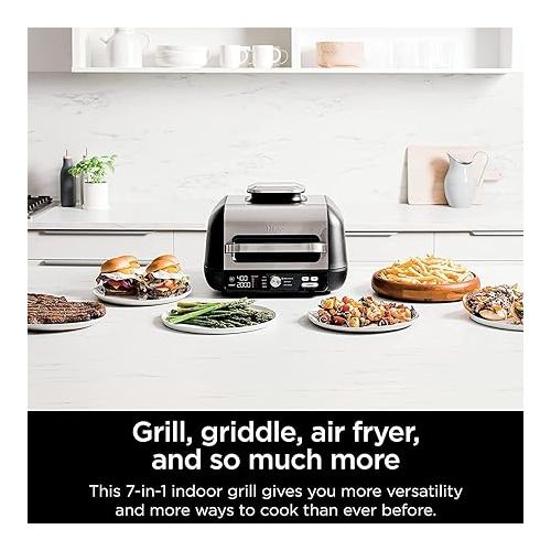 닌자 Ninja IG601 Foodi XL 7-in-1 Electric Indoor Grill Combo, use Opened or Closed, Air Fry, Dehydrate & More, Pro Power Grate, Flat Top Griddle, Crisper, Black, 4 Quarts