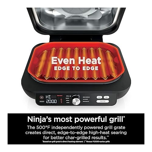 닌자 Ninja IG601 Foodi XL 7-in-1 Electric Indoor Grill Combo, use Opened or Closed, Air Fry, Dehydrate & More, Pro Power Grate, Flat Top Griddle, Crisper, Black, 4 Quarts