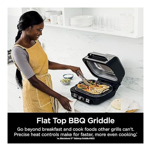 닌자 Ninja IG601 Foodi XL 7-in-1 Electric Indoor Grill Combo, use Opened or Closed, Air Fry, Dehydrate & More, Pro Power Grate, Flat Top Griddle, Crisper, Black, 4 Quarts