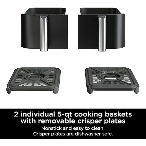 닌자 Ninja DZ302 Foodi 10-qt. 6-in-1 DualZone Smart XL Air Fryer with 2 Independent Baskets, Match Cook & Smart Finish to Air Fry, Air Broil, Roast, Bake, Dehydrate, & Keep Warm, Black