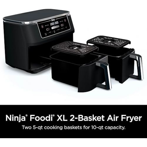 닌자 Ninja DZ302 Foodi 10-qt. 6-in-1 DualZone Smart XL Air Fryer with 2 Independent Baskets, Match Cook & Smart Finish to Air Fry, Air Broil, Roast, Bake, Dehydrate, & Keep Warm, Black