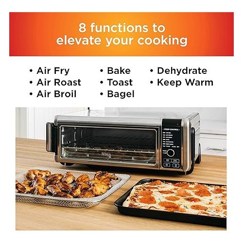 닌자 Ninja SP101 Digital Air Fry Countertop Oven with 8-in-1 Functionality, Flip Up & Away Capability for Storage Space, with Air Fry Basket, Wire Rack & Crumb Tray, Silver