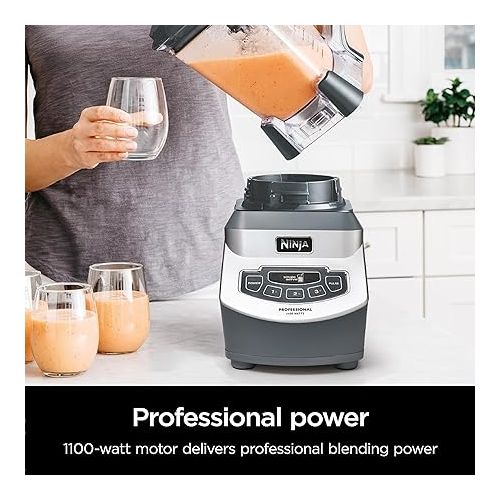 닌자 Ninja BL660 Professional Compact Smoothie & Food Processing Blender, 1100-Watts, 3 Functions -for Frozen Drinks, Smoothies, Sauces, & More, 72-oz.* Pitcher, (2) 16-oz. To-Go Cups & Spout Lids, Gray