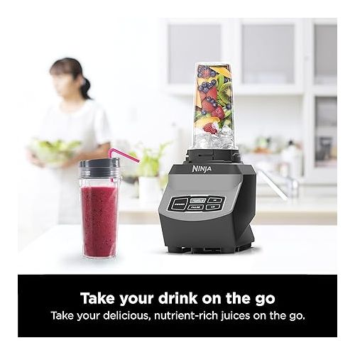 닌자 Ninja BL660 Professional Compact Smoothie & Food Processing Blender, 1100-Watts, 3 Functions -for Frozen Drinks, Smoothies, Sauces, & More, 72-oz.* Pitcher, (2) 16-oz. To-Go Cups & Spout Lids, Gray