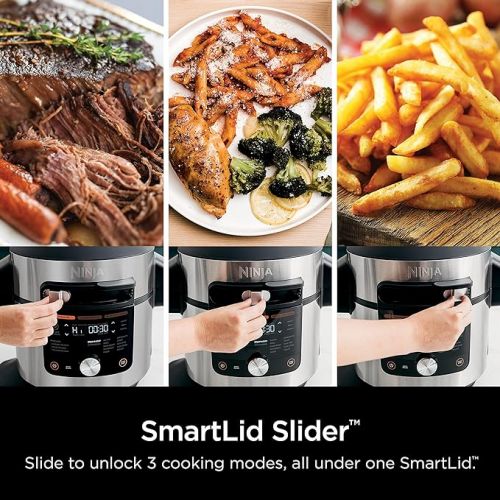 닌자 Ninja OL701 Foodi 14-in-1 SMART XL 8 Qt. Pressure Cooker Steam Fryer with SmartLid & Thermometer + Auto-Steam Release, that Air Fries, Proofs & More, 3-Layer Capacity, 5 Qt. Crisp Basket, Silver/Black