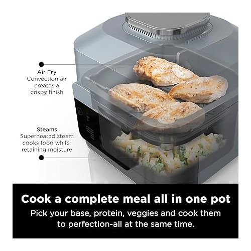 닌자 Ninja SF301 Speedi Rapid Cooker & Air Fryer, 6-Quart Capacity, 12-in-1 Functions to Steam, Bake, Roast, Sear, Saute, Slow Cook, Sous Vide & More, 15-Minute Speedi Meals All In One Pot, Sea Salt Gray