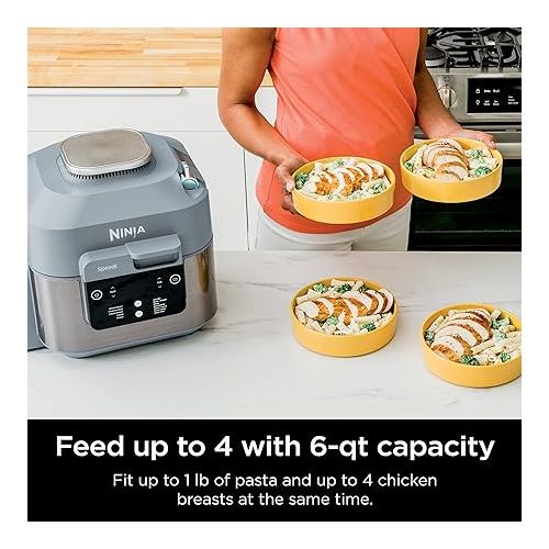 닌자 Ninja SF301 Speedi Rapid Cooker & Air Fryer, 6-Quart Capacity, 12-in-1 Functions to Steam, Bake, Roast, Sear, Saute, Slow Cook, Sous Vide & More, 15-Minute Speedi Meals All In One Pot, Sea Salt Gray