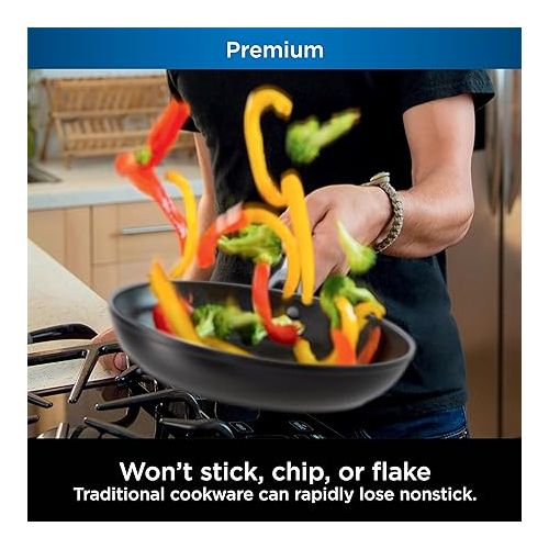 닌자 Ninja C39900 Foodi NeverStick Premium 16-Piece Cookware Set, Hard-Anodized, Nonstick, Durable & Oven Safe to 500°F, Black