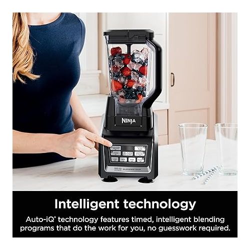 닌자 Ninja BL642 Nutri Ninja Personal & Countertop Blender with 1200W Auto-iQ Base, 72 oz. Pitcher, and 18, 24, & 32 oz. To-Go Cups with Spout Lids, For Smoothies, Shakes & More, Dishwasher Safe, Black