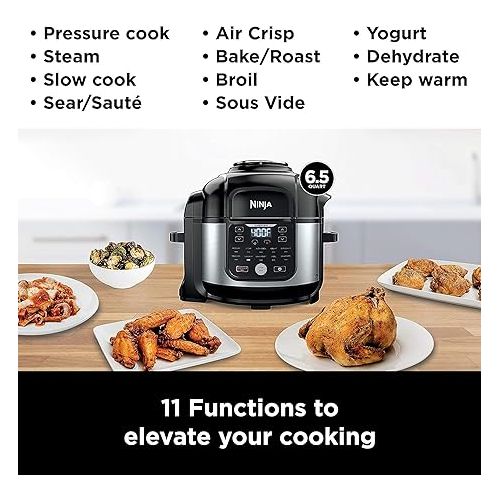 닌자 Ninja FD302 Foodi 11-in-1 Pro 6.5 qt. Pressure Cooker & Air Fryer that Steams, Slow Cooks, Sears, Sautes, Dehydrates & More, with 4.6 qt. Crisper Plate, Nesting Broil Rack & Recipe Book, Silver/Black